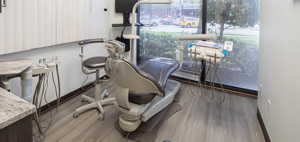 Dental chair facing a window